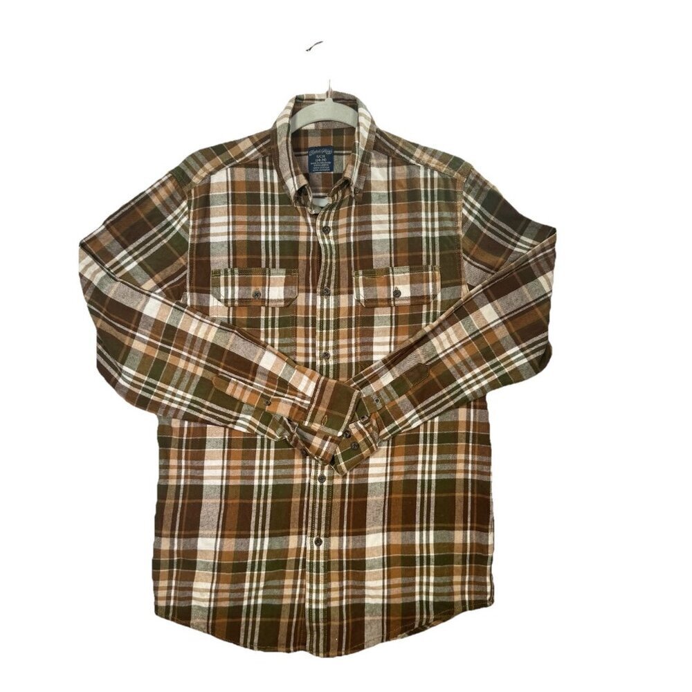 Faded Glory Men's Long Sleeve Brushed Cotton Casual Shirt Brown Size S (34-36)‎